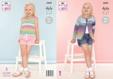King Cole 4 Ply Knitting Pattern - 5849 Cardigan & Top
