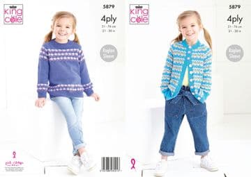 King Cole 4 Ply Knitting Pattern - 5879 Girl's Cardigan & Sweater