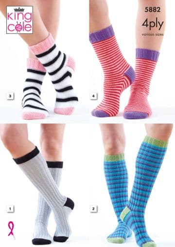 King Cole 4 Ply Knitting Pattern - 5882 Socks