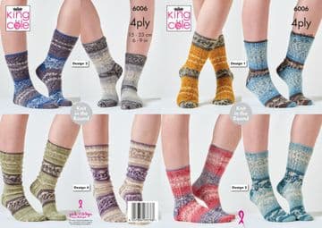 King Cole 4 Ply Knitting Pattern - 6006 Girls & Ladies Socks