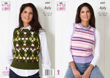 King Cole 4 Ply Knitting Pattern - 6027 Slipovers