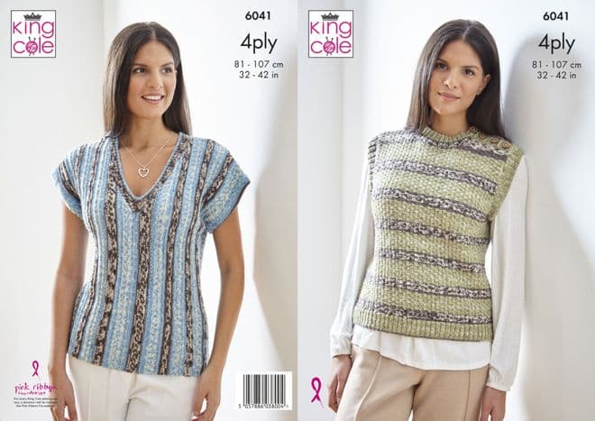 King Cole 4 Ply Knitting Pattern - 6041 Ladies Pullover & Top