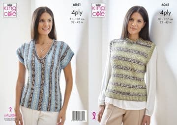King Cole 4 Ply Knitting Pattern - 6041 Ladies Pullover & Top