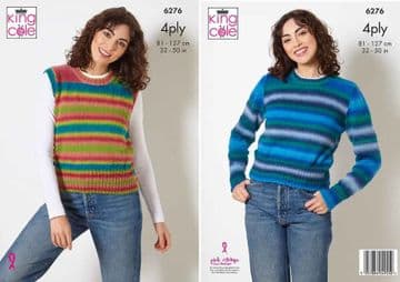 King Cole 4 Ply Knitting Pattern - 6276 Ladies Sweater & Tank (2 Designs)