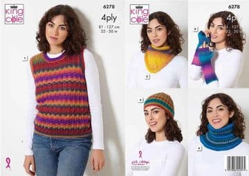King Cole 4 Ply Knitting Pattern - 6278 Ladies Tank & Accessories (5 Designs)