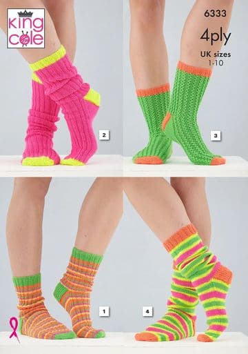 King Cole 4 Ply Knitting Pattern - 6333 Socks (UK Sizes 1-10)