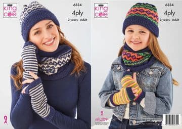 King Cole 4 ply Knitting Pattern - 6334 Ladies Accessories (6 Designs)