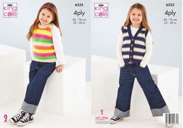 King Cole 4 Ply knitting Pattern - 6335 Tank Top & Waistcoat (2 Designs)
