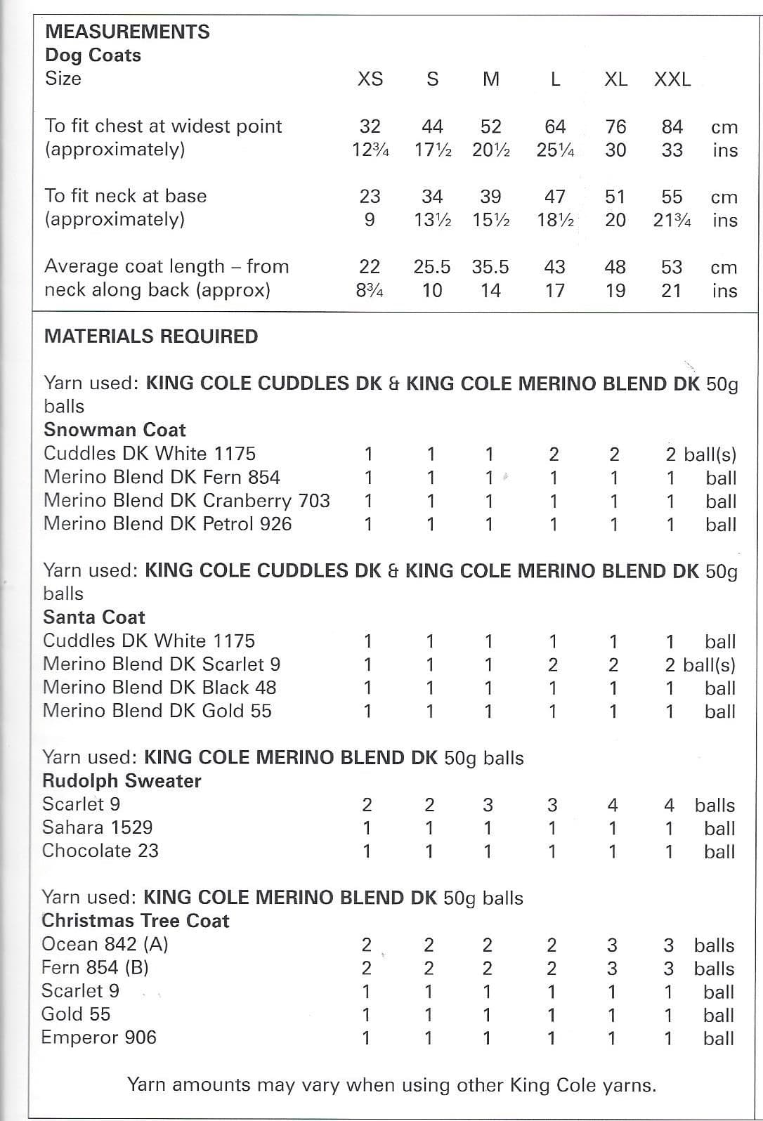 King Cole 4115 Christmas Dog Coats Knitting Pattern