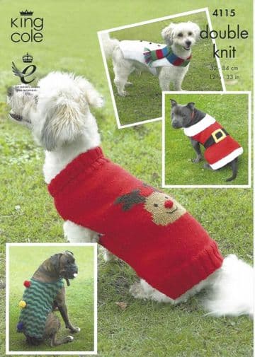 King Cole - 4115 Christmas Dog Coats Knitting Pattern