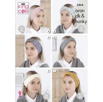 King Cole Aran/DK/Chunky Knitting Pattern - 5464 Ladies Headbands (6 Designs)