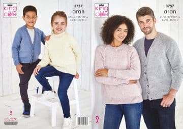 King Cole Aran Knitting Pattern - 3757 Family Cardigans & Sweaters