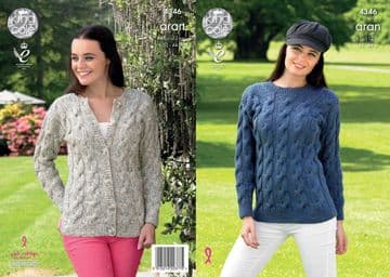 King Cole Aran Knitting Pattern - 4346 Sweater & Cardigan