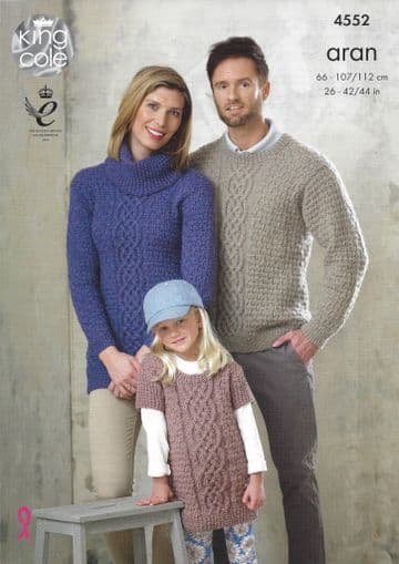 King Cole Aran Knitting Pattern - 4552 Sweater & Tunics