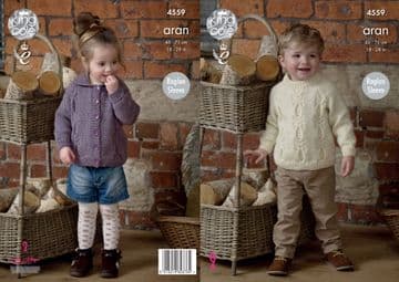 King Cole Aran Knitting Pattern - 4559 Children's Sweater & Jacket