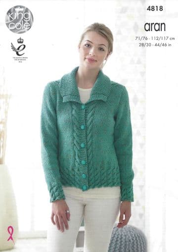 King Cole Aran Knitting Pattern - 4818 Jacket & Waistcoat
