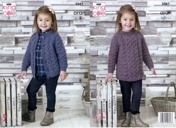 King Cole Aran Knitting Pattern - 5061 Cardigan & Tunic