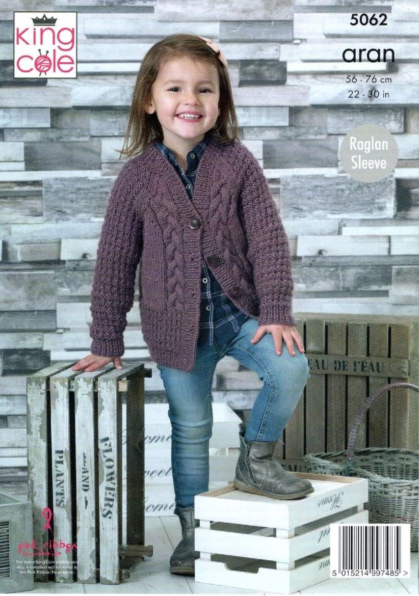 King Cole Aran Knitting Pattern 5062 Round V Neck Cardigans