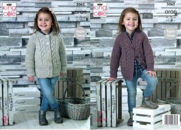 King Cole Aran Knitting Pattern - 5062 Round & V Neck Cardigans