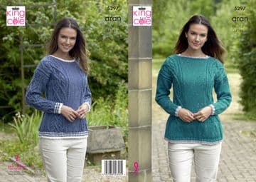 King Cole Aran Knitting Pattern - 5297 Ladies Sweaters