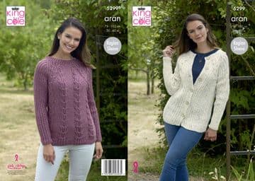 King Cole Aran Knitting Pattern - 5299 Ladies Cardigan & Sweater