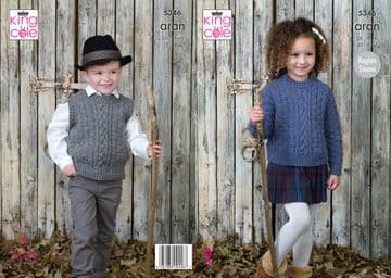 King Cole Aran Knitting Pattern - 5346 Children's Sweater & Tank Top