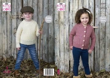 King Cole Aran Knitting Pattern - 5347 Children's Cardigan & Sweater