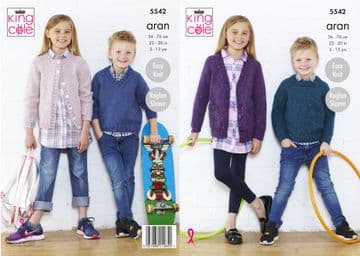 King Cole Aran Knitting Pattern - 5542 Children's Cardigans & Sweaters
