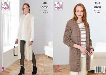 King Cole Aran Knitting Pattern - 5656 Waistcoat & Jacket