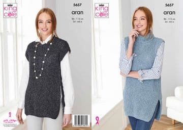 King Cole Aran Knitting Pattern - 5657 Ladies Tabbards