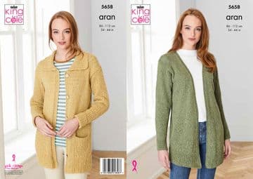 King Cole Aran Knitting Pattern - 5658 Ladies Cardigans