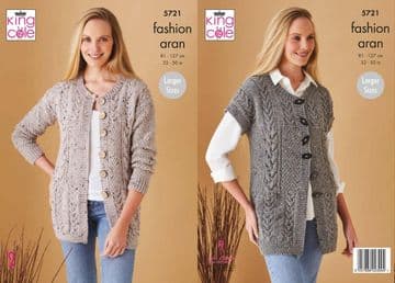 King Cole Aran Knitting Pattern - 5721 Ladies Waistcoat & Jacket