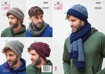 King Cole Aran Knitting Pattern - 5860 Accessories