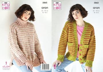 King Cole Aran Knitting Pattern - 5862 Cardigan & Sweater
