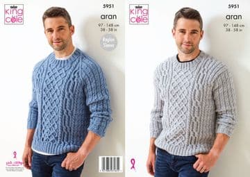 King Cole Aran Knitting Pattern - 5951 Men's Sweaters