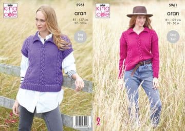 King Cole Aran Knitting Pattern - 5961 Ladies Sweater & Tank