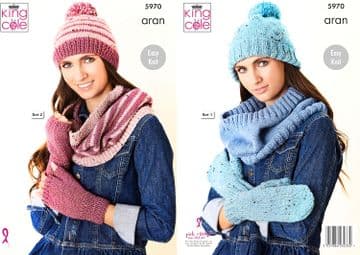 King Cole Aran Knitting Pattern - 5970 Aran Accessories