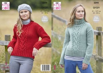 King Cole Aran Knitting Pattern - 6098 Ladies Sweaters
