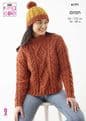 King Cole Aran Knitting Pattern - 6191 Ladies Sweater, Cape & Hat