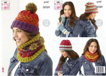 King Cole Aran Knitting Pattern - 6197 Ladies Accessories