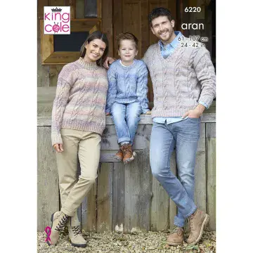 King Cole Aran Knitting Pattern - 6220 Family Cable Sweaters