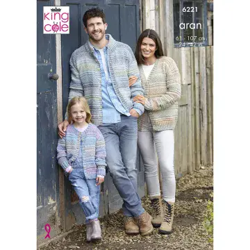 King Cole Aran Knitting Pattern - 6221 Family Aran Cardigans