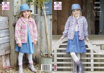 King Cole Aran Knitting Pattern - 6223 Children's Cardigan & Jacket