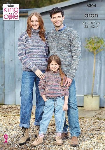 King Cole Aran Knitting Pattern - 6304 Family Sweaters