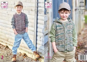 King Cole Aran Knitting Pattern - 6306 Boy's Tank Top & Waistcoat