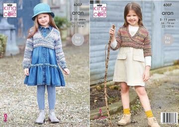King Cole Aran Knitting Pattern - 6307 Girl's Crossover Cardigans