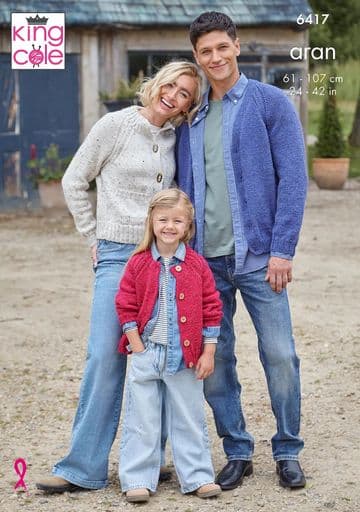 King Cole Aran Knitting Pattern - 6417 Family Cardigans (3 Designs)