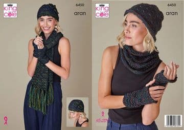 King Cole Aran Knitting Pattern - 6450 Ladies Accessories (6 Designs)