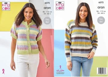 King Cole Aran Knitting Pattern - 6572 Ladies Cardigan & Sweater (2 Designs)