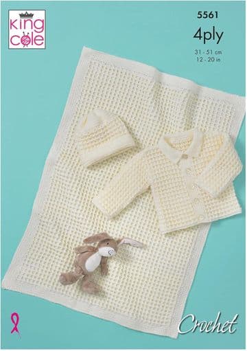 King Cole Baby 4 Ply Crochet Pattern - 5561 Jacket, Hat & Blanket